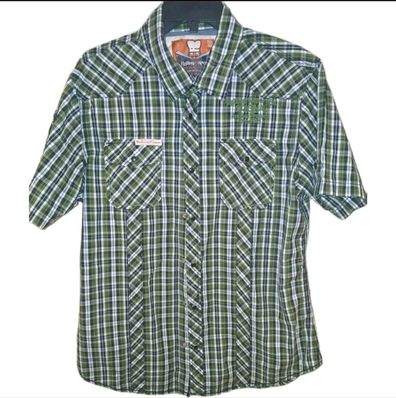 The Rolling Paper Company Green Plaid Button Down Shirt Size: XL Short Sleeved - Picture 5 of 11